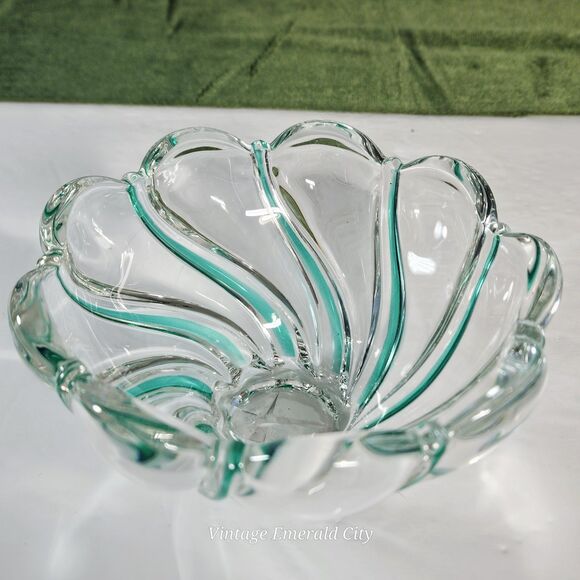 Vtg Mikasa Crystal Green Peppermint Swirl Tea Light Holder Candy Dish Home Decor - Picture 8 of 12